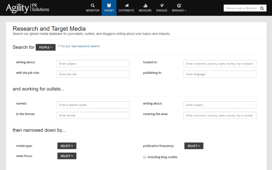 media database search interface