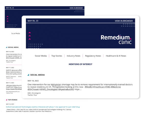 Remedium Clinic Mentions of Interest Social Media Top Stories Industry News Regulatory News Healthcare & AI News